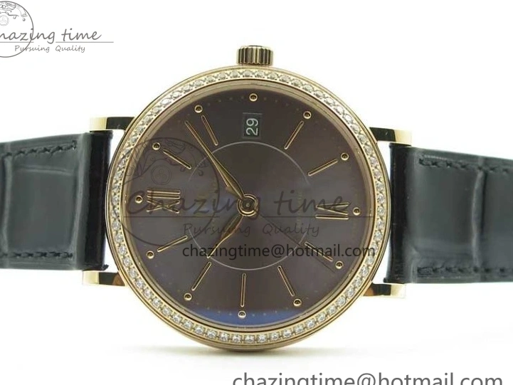 MIROTIME 0522 Durable Portofino 37mm RG V7F 1:1 Best Edition Gray Dial Diamonds Bezel on Black Leather Strap A 7089